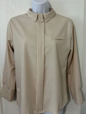 Blouse Long Sleeve Tab Button Collar Minimalist Equestrian Cute Goth